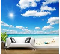 XLMING Beautiful Blue Sky White Clouds Beach Scenery 3D Wallpaper Luxury Silk Study Dining Feature Sofa Grey Bedroom Living Room Tv Decorative Wall-150cm×105cm