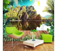 XLMING Beautiful Blue Sky White Clouds Mountains Rivers and Plants 3D Wallpaper Silky Texture Home Study Office Grey Dining Room Sofa Bedroom Living Room TV Backdrop-400cm×280cm