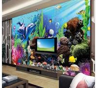 XLMING Beautiful Blue Underwater World Dolphins Coral 3D Wallpaper Premium Textured Silk Study Dining Living Room Bedroom Sofa TV Wall Easy Install-250cm×170cm