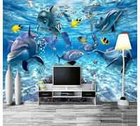 XLMING Beautiful Blue Underwater World Dolphins Schools of Fish 3D Wallpaper Premium Textured Silk Study Dining Living Room Bedroom Sofa TV Wall Easy Install-300cm×210cm