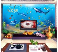 XLMING Beautiful Blue Underwater World Sharks Aquarium 3D Wallpaper Luxury Silk Study Dining Feature Sofa Grey Bedroom Living Room Tv Decorative Wall-400cm×280cm