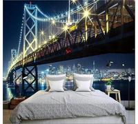 XLMING Beautiful Bridge Night View Majestic Art Architecture 3D Wallpaper Silky Texture Home Study Office Grey Dining Room Sofa Bedroom Living Room TV Backdrop-350cm×256cm