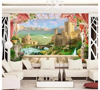 XLMING Beautiful Castle Garden Mountain Flowers 3D Wallpaper Silky Texture Home Study Office Grey Dining Room Sofa Bedroom Living Room TV Backdrop-400cm×280cm