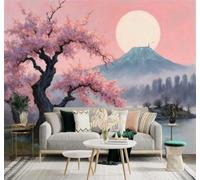 XLMING Beautiful Cherry Blossom Trees Mountains Lakes Full Moon 3D Wallpaper Premium Textured Silk Study Dining Living Room Bedroom Sofa TV Wall Easy Install-300cm×210cm