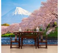 XLMING Beautiful Cherry Blossoms Snow Capped Mountains Rivers Natural Scenery 3D Wallpaper Premium Textured Silk Study Dining Living Room Bedroom Sofa TV Wall Easy Install-200cm×140cm