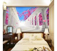 XLMING Beautiful Colourful Cherry Blossoms Three Dimensiona Corridor Roman Columns 3D Wallpaper Premium Textured Silk Study Dining Living Room Bedroom Sofa TV Wall Easy Install-350cm×256cm