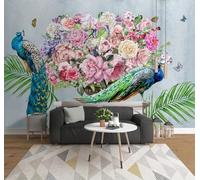 XLMING Beautiful Colourful Flowers Peacock Butterfly 3D Wallpaper Luxury Home Dining Decor Paste Sofa Living Room The Wall for Bedroom Mural-200cm×140cm