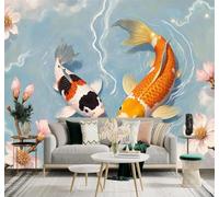 XLMING Beautiful Colourful Koi Blue Water Cherry Blossoms Clouds 3D Wallpaper Premium Textured Silk Study Dining Living Room Bedroom Sofa TV Wall Easy Install-300cm×210cm