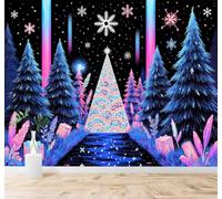 XLMING Beautiful Colourful Pine Trees Snowflakes Pine Forest At Night 3D Wallpaper Silky Texture Home Study Office Grey Dining Room Sofa Bedroom Living Room TV Backdrop-350cm×256cm