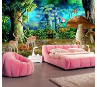 XLMING Beautiful Dreamlike Forest Mushrooms Sika Deer 3D Wallpaper Luxury Home Dining Decor Paste Sofa Living Room The Wall for Bedroom Mural-200cm×140cm