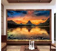 XLMING Beautiful Dusk Mountains Lakes Scenery 3D Wallpaper Luxury Home Dining Decor Paste Sofa Living Room The Wall for Bedroom Mural-200cm×140cm