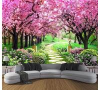 XLMING Beautiful Floral Romantic Cherry Blossom Tree Path 3D Wallpaper Premium Textured Silk Study Dining Living Room Bedroom Sofa TV Wall Easy Install-200cm×140cm