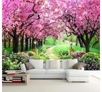 XLMING Beautiful Floral Romantic Cherry Blossom Tree Path 3D Wallpaper Silky Texture Home Study Office Grey Dining Room Sofa Bedroom Living Room TV Backdrop-350cm×256cm