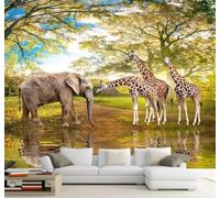 XLMING Beautiful Forest Animals Elephants Giraffes 3D Wallpaper Luxury Home Dining Decor Paste Sofa Living Room The Wall for Bedroom Mural-200cm×140cm