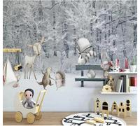 XLMING Beautiful Forest Snowy Scenery Cartoon Animals 3D Wallpaper Luxury Silk Study Dining Feature Sofa Grey Bedroom Living Room Tv Decorative Wall-150cm×105cm