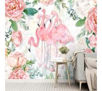 XLMING Beautiful Fresh Hand Drawn Watercolour Flamingo Countryside 3D Wallpaper Silky Texture Home Study Office Grey Dining Room Sofa Bedroom Living Room TV Backdrop-350cm×256cm