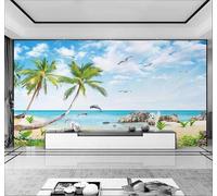 XLMING Beautiful Fresh Seaside Coconut Trees Scenery 3D Wallpaper Silky Texture Home Study Office Grey Dining Room Sofa Bedroom Living Room TV Backdrop-350cm×256cm
