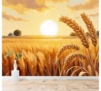 XLMING Beautiful Golden Wheat Fields Trees Sunset Rural Scenery 3D Wallpaper Silky Texture Home Study Office Grey Dining Room Sofa Bedroom Living Room TV Backdrop-150cm×105cm
