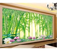 XLMING Beautiful Green Bamboo Grove Lotus Leaves Lotus Flowers 3D Wallpaper Silky Texture Home Study Office Grey Dining Room Sofa Bedroom Living Room TV Backdrop-350cm×256cm