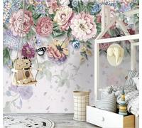 XLMING Beautiful Hand Drawn Elegant Peony Flowers Butterflies 3D Wallpaper Silky Texture Home Study Office Grey Dining Room Sofa Bedroom Living Room TV Backdrop-350cm×256cm