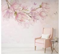 XLMING Beautiful Hand Drawn Pink Magnolia Butterfly 3D Wallpaper Luxury Home Dining Decor Paste Sofa Living Room The Wall for Bedroom Mural-200cm×140cm