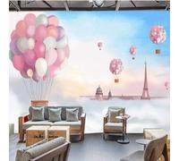 XLMING Beautiful Hot Air Balloons Architecture Castles Towers White Clouds 3D Wallpaper Premium Textured Silk Study Dining Living Room Bedroom Sofa TV Wall Easy Install-400cm×280cm