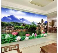 XLMING Beautiful Landscape Lotus Architecture Scenery 3D Wallpaper Luxury Home Dining Decor Paste Sofa Living Room The Wall for Bedroom Mural-200cm×140cm
