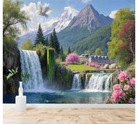 XLMING Beautiful Mountains Waterfalls Green Forests Tranquil Lakes 3D Wallpaper Premium Textured Silk Study Dining Living Room Bedroom Sofa TV Wall Easy Install-150cm×105cm
