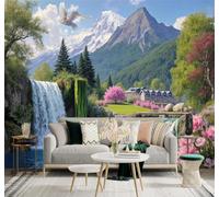 XLMING Beautiful Mountains Waterfalls Green Forests Tranquil Lakes 3D Wallpaper Silky Texture Home Study Office Grey Dining Room Sofa Bedroom Living Room TV Backdrop-300cm×210cm
