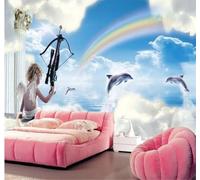 XLMING Beautiful Ocean Dolphins Rainbow Angels 3D Wallpaper Luxury Home Dining Decor Paste Sofa Living Room The Wall for Bedroom Mural-200cm×140cm