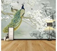 XLMING Beautiful Peacock Magnolia Butterfly Landscape 3D Wallpaper Premium Textured Silk Study Dining Living Room Bedroom Sofa TV Wall Easy Install-350cm×256cm