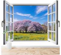 XLMING Beautiful Pink Cherry Blossom Tree Blue Sky Grass 3D Wallpaper Premium Textured Silk Study Dining Living Room Bedroom Sofa TV Wall Easy Install-350cm×256cm