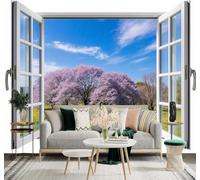XLMING Beautiful Pink Cherry Blossom Tree Blue Sky Grass 3D Wallpaper Silky Texture Home Study Office Grey Dining Room Sofa Bedroom Living Room TV Backdrop-300cm×210cm