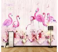 XLMING Beautiful Pink Flamingo Butterfly Flower 3D Wallpaper Premium Textured Silk Study Dining Living Room Bedroom Sofa TV Wall Easy Install-400cm×280cm