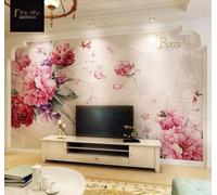 XLMING Beautiful Pink Flowers Butterflies Architecture 3D Wallpaper Silky Texture Home Study Office Grey Dining Room Sofa Bedroom Living Room TV Backdrop-400cm×280cm