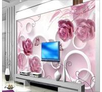 XLMING Beautiful Pink Flowers Butterflies Circles 3D Wallpaper Luxury Home Dining Decor Paste Sofa Living Room The Wall for Bedroom Mural-400cm×280cm
