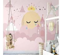 XLMING Beautiful Pink Hand Painted Castle Stars Clouds 3D Wallpaper Luxury Home Dining Decor Paste Sofa Living Room The Wall for Bedroom Mural-150cm×105cm