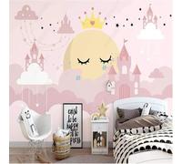 XLMING Beautiful Pink Hand Painted Castles Stars and Clouds 3D Wallpaper Textured Silk Easy Install Living Room Sofa Bedroom Dining Room Home Decoration Wall-350cm×256cm