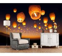 XLMING Beautiful Romantic Night Sky Sky Lanterns Small Hill 3D Wallpaper Silky Texture Home Study Office Grey Dining Room Sofa Bedroom Living Room TV Backdrop-430cm×300cm