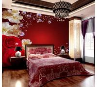 XLMING Beautiful Romantic Red Roses Peach Blossoms 3D Wallpaper Luxury Silk Study Dining Feature Sofa Grey Bedroom Living Room Tv Decorative Wall-200cm×140cm