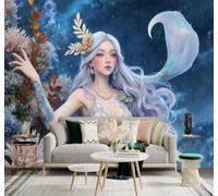 XLMING Beautiful Sci Fi Silver Haired Beauty Coral Blue Ocean 3D Wallpaper Silky Texture Home Study Office Grey Dining Room Sofa Bedroom Living Room TV Backdrop-400cm×280cm