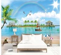 XLMING Beautiful Sea Beach Rainbow Landscape 3D Wallpaper Silky Texture Home Study Office Grey Dining Room Sofa Bedroom Living Room TV Backdrop-150cm×105cm