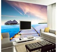 XLMING Beautiful Seascape Nature Blue Sky Landscape 3D Wallpaper Silky Texture Home Study Office Grey Dining Room Sofa Bedroom Living Room TV Backdrop-200cm×140cm
