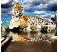 XLMING Beautiful Sky Three Dimensional Tiger Personalised 3D Wallpaper Luxury Home Dining Decor Paste Sofa Living Room The Wall for Bedroom Mural-400cm×280cm