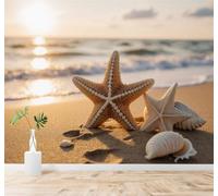 XLMING Beautiful Starfish Shells Beach Ocean Sunset 3D Wallpaper Premium Textured Silk Study Dining Living Room Bedroom Sofa TV Wall Easy Install-350cm×256cm
