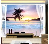 XLMING Beautiful Sunrise Coconut Trees Coast Landscape 3D Wallpaper Luxury Silk Study Dining Feature Sofa Grey Bedroom Living Room Tv Decorative Wall-400cm×280cm