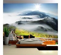 XLMING Beautiful Sunrise Mountain Top Misty Wooden Ladder Grassland 3D Wallpaper Luxury Home Dining Decor Paste Sofa Living Room The Wall for Bedroom Mural-350cm×256cm