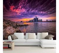 XLMING Beautiful Sunset Architecture Sea Beach 3D Wallpaper Premium Textured Silk Study Dining Living Room Bedroom Sofa TV Wall Easy Install-200cm×140cm
