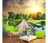 XLMING Beautiful Sunset Forest Nature Landscape Wooden Bridge 3D Wallpaper Luxury Home Dining Decor Paste Sofa Living Room The Wall for Bedroom Mural-430cm×300cm