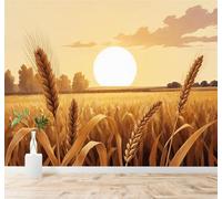 XLMING Beautiful Sunset Golden Wheat Fields Countryside Warm Scenery 3D Wallpaper Premium Textured Silk Study Dining Living Room Bedroom Sofa TV Wall Easy Install-150cm×105cm